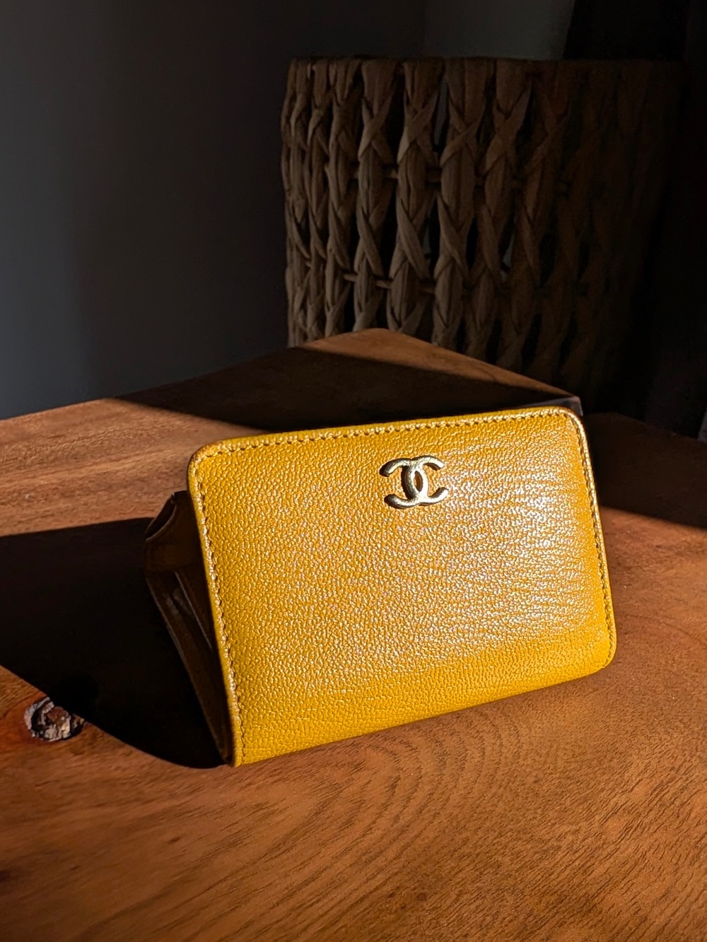 CHANEL Yellow Caviar Leather Wallet